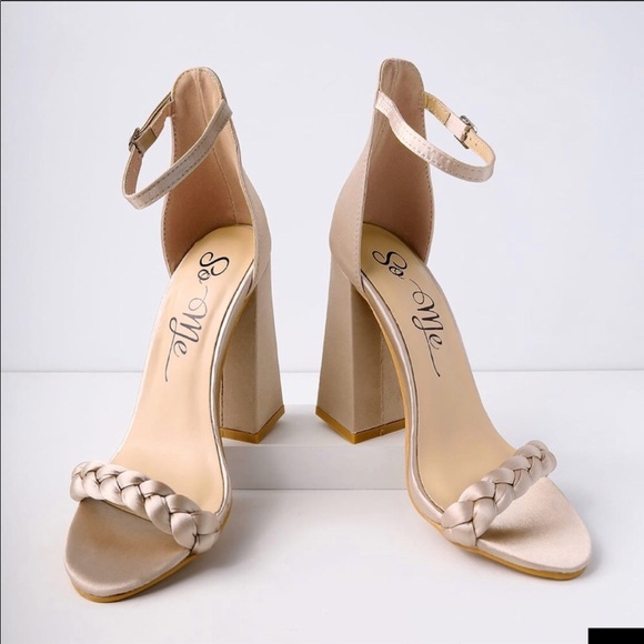 Lulus Shoes - Nude Satin Strap Heels